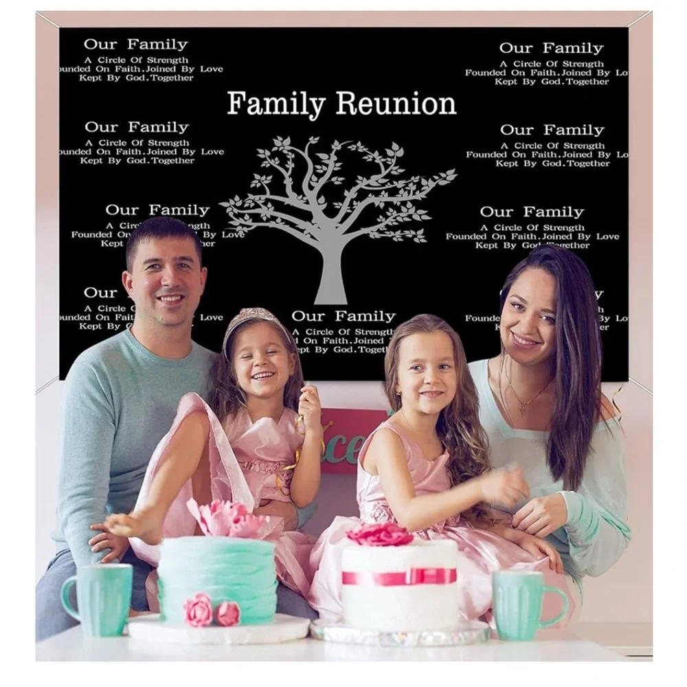 Family Reunion Backdrop 5 x 7, Tree Leaves Welcome to Our Family Members